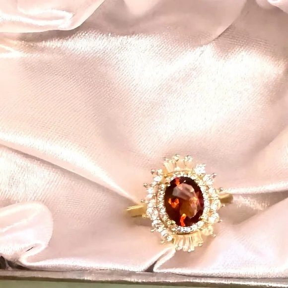 Premium Brazilian Cherry Citrine & White Zircon Cocktail Ring in Vermeil Yellow - Picture 3 of 10